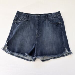 Judy Blue Denim Shorts Womens XL Blue Mid Rise Frayed Hem Distressed Stretch